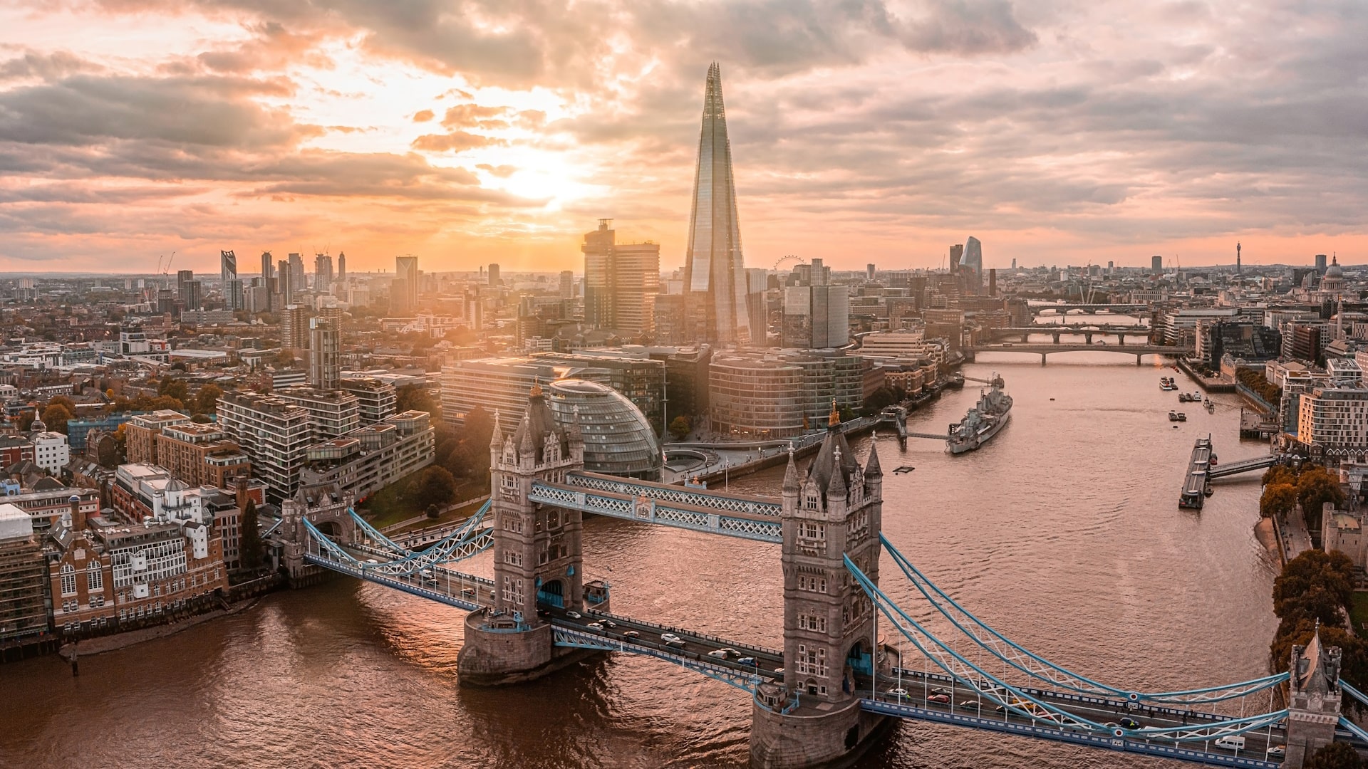 London bridge and skyline panoramic at sunset